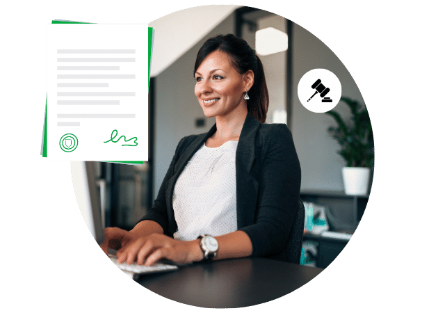 woman collecting signatures using client management software