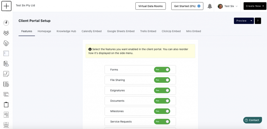 screenshot of Portalstack's client portal setup page