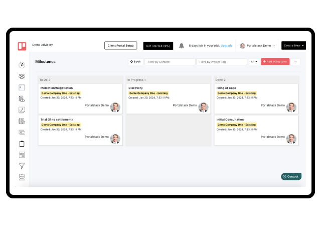 screenshot of milestone board of Portalstack's client portal software