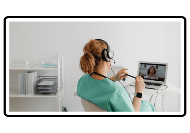 female on a video conferencing call using Portalstack's video calling feature